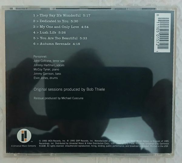 CD JOHN COLTRANE AND JOHNNY HARTMAN (IMPORTADO)