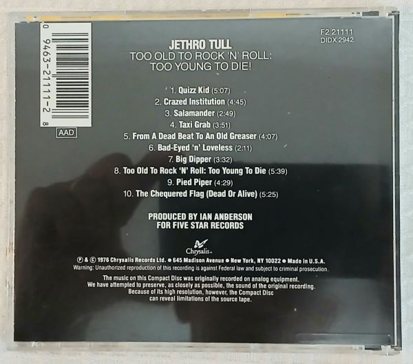 CD JETHRO TULL TOO OLD TO ROCK N´ROLL ....